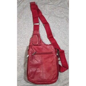 Buxton Genuine Leather Crossbody Expandable Messenger Bag Unisex Red